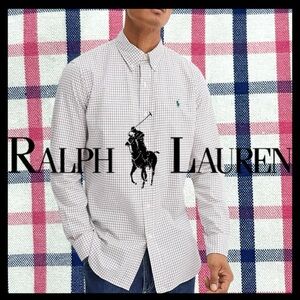 Ralph Lauren White/Pink/Blue Cotton Custom Fit Check Button Down Shirt (XXL)